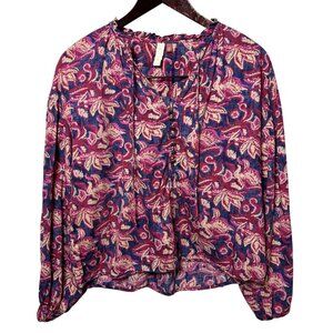 Pilcro Floral Button-Front Peasant Blouse Boho Style Womens Small 100% Cotton